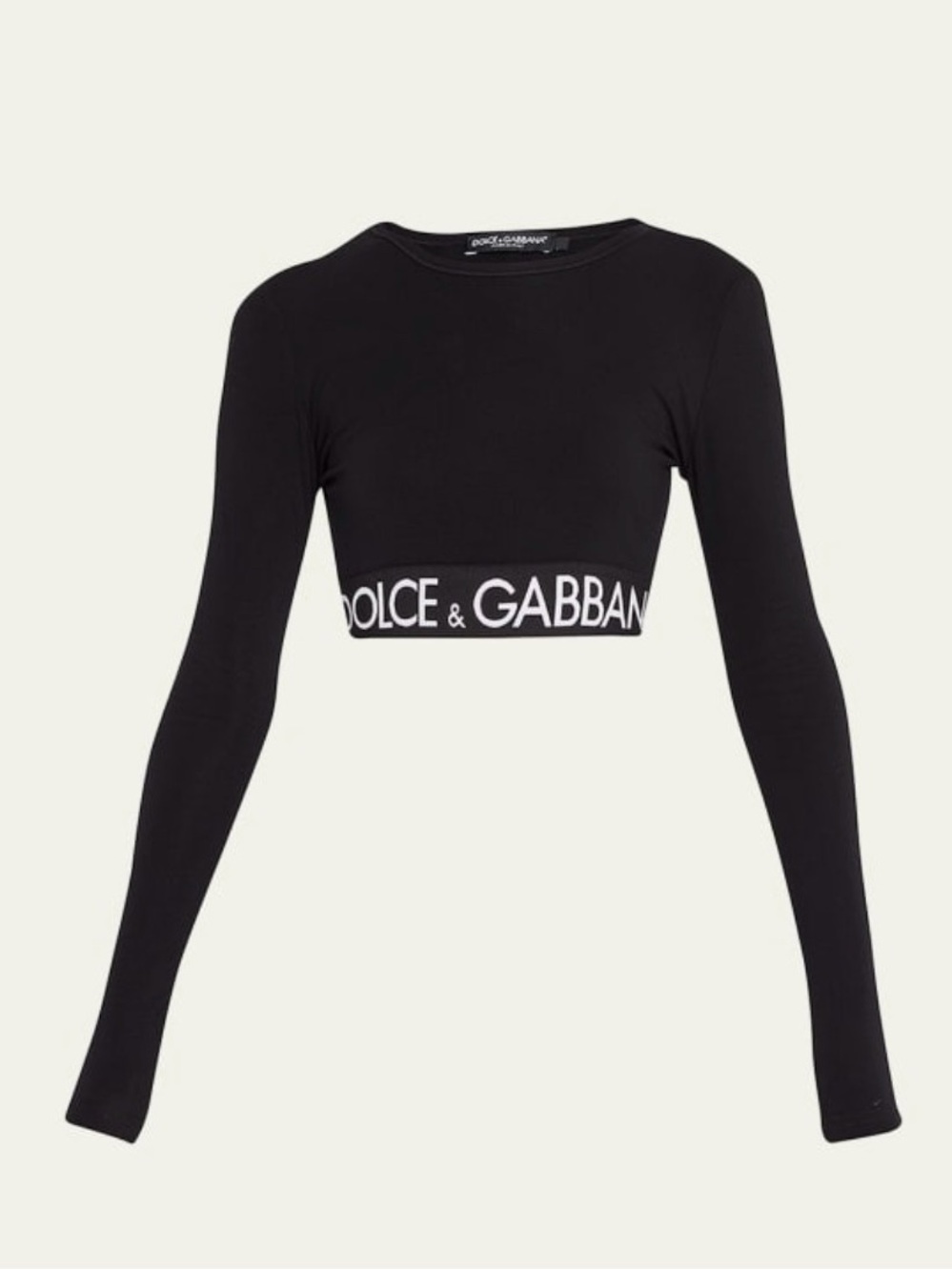 Dolce & Gabbana Long-sleeved cropped jersey T-shirt with branded elastic 42